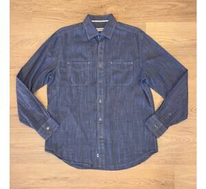 James Campbell chambray long sleeve button up shirt 100% cotton mens medium